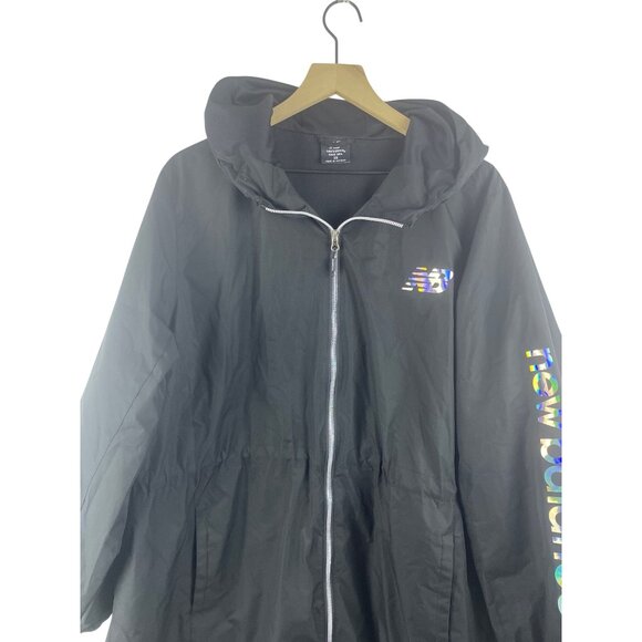New Balance Womens 3X Black Hooded Logo Spellout Windbreaker Jacket Water Resist - Picture 2 of 10